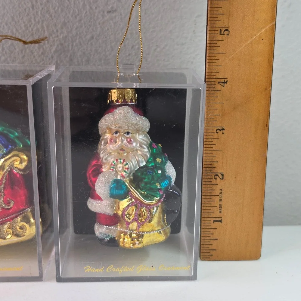 Target Santa Christmas Glass Ornaments Multicolor Sleigh 2004 Set of 2